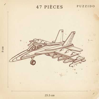Puzzle 3D de l'Avion F18 en bois, plan technique coté - vue 2