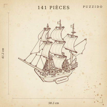 Puzzle 3D du Bateau Black Pearl, plan technique avec dimensions