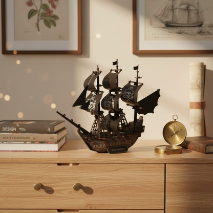 Puzzle 3D du Bateau Black Pearl, exposé sur une étagère ouverte