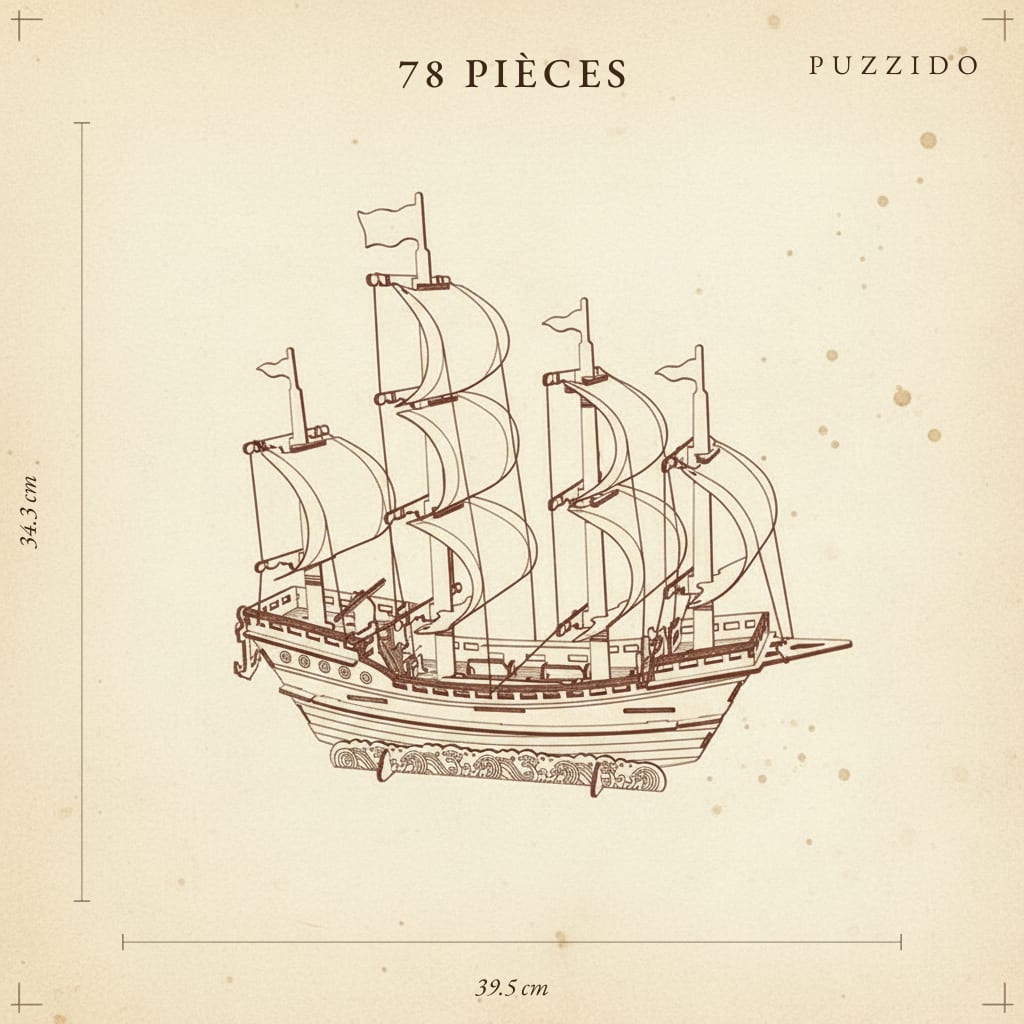 Puzzle 3D du Bateau de Marchand, plan technique avec dimensions