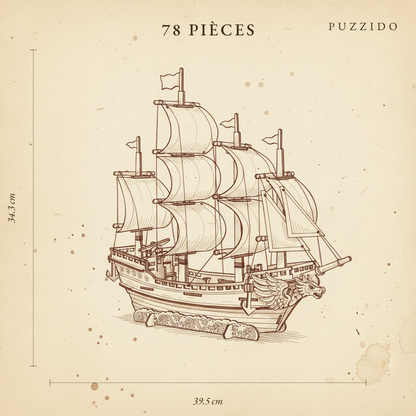 Puzzle 3D en Bois Bateau de Marchand — plan technique.