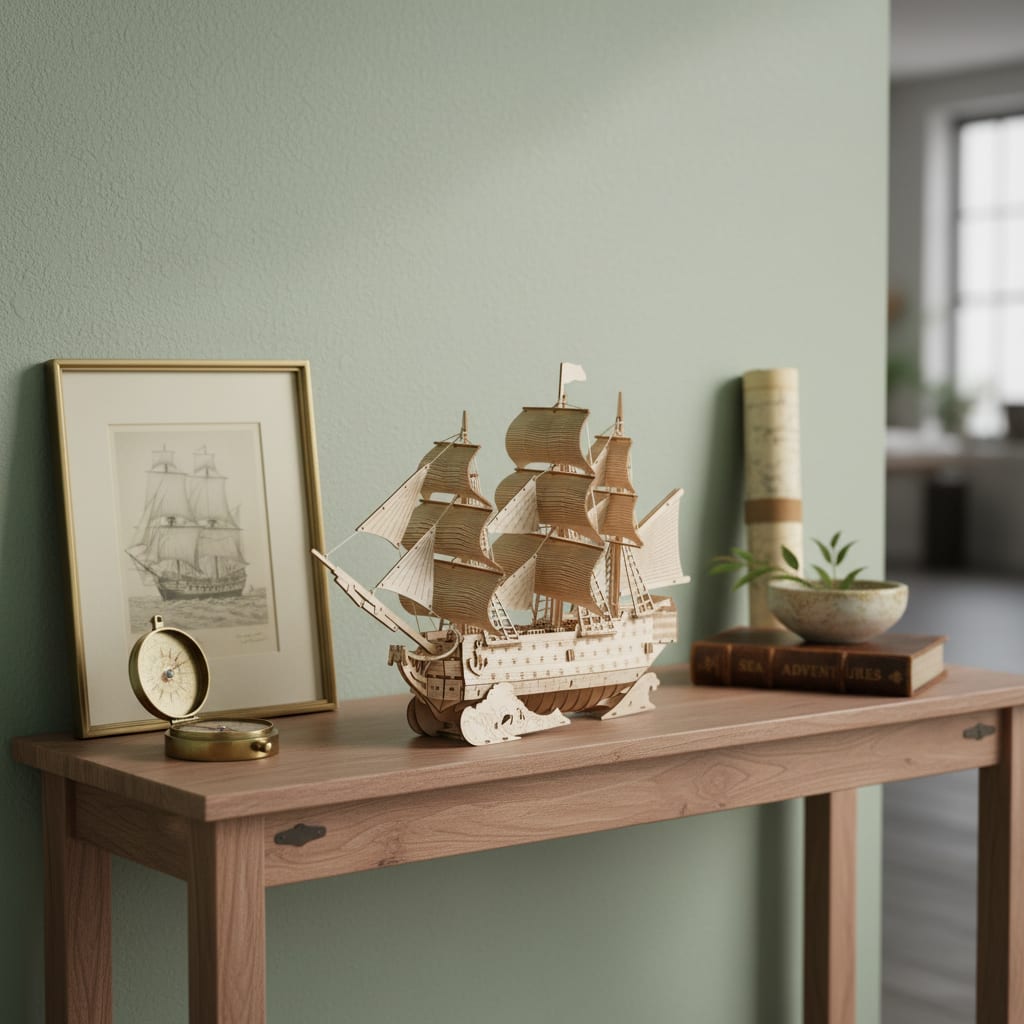 Puzzle 3D du Bateau HMS Victory, exposé sur une étagère ouverte