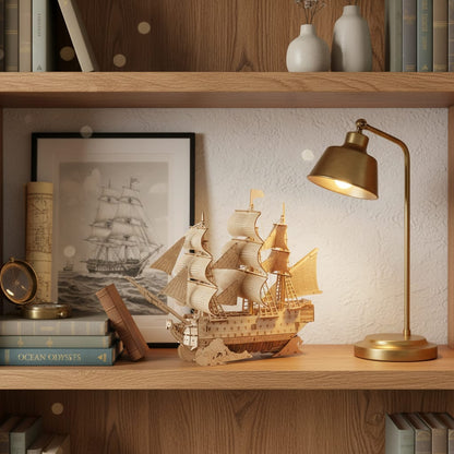 Puzzle 3D du Bateau HMS Victory, placé sur une cheminée en pierre