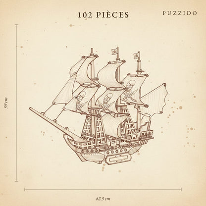 Puzzle 3D du Bateau Pirate, plan technique avec dimensions