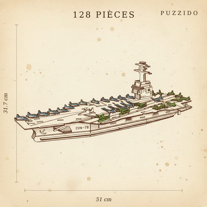 Puzzle 3D du Bateau USS CVN-78, plan technique avec dimensions