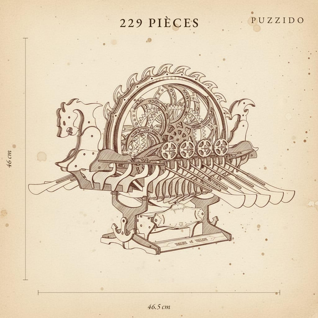 Puzzle 3D du Bateau Viking, plan technique avec dimensions