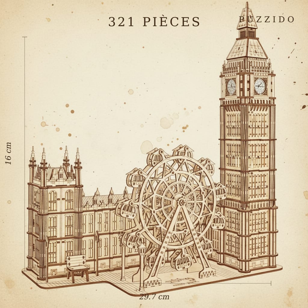 Puzzle 3D du Big Ben en bois, assemblé - vue 2