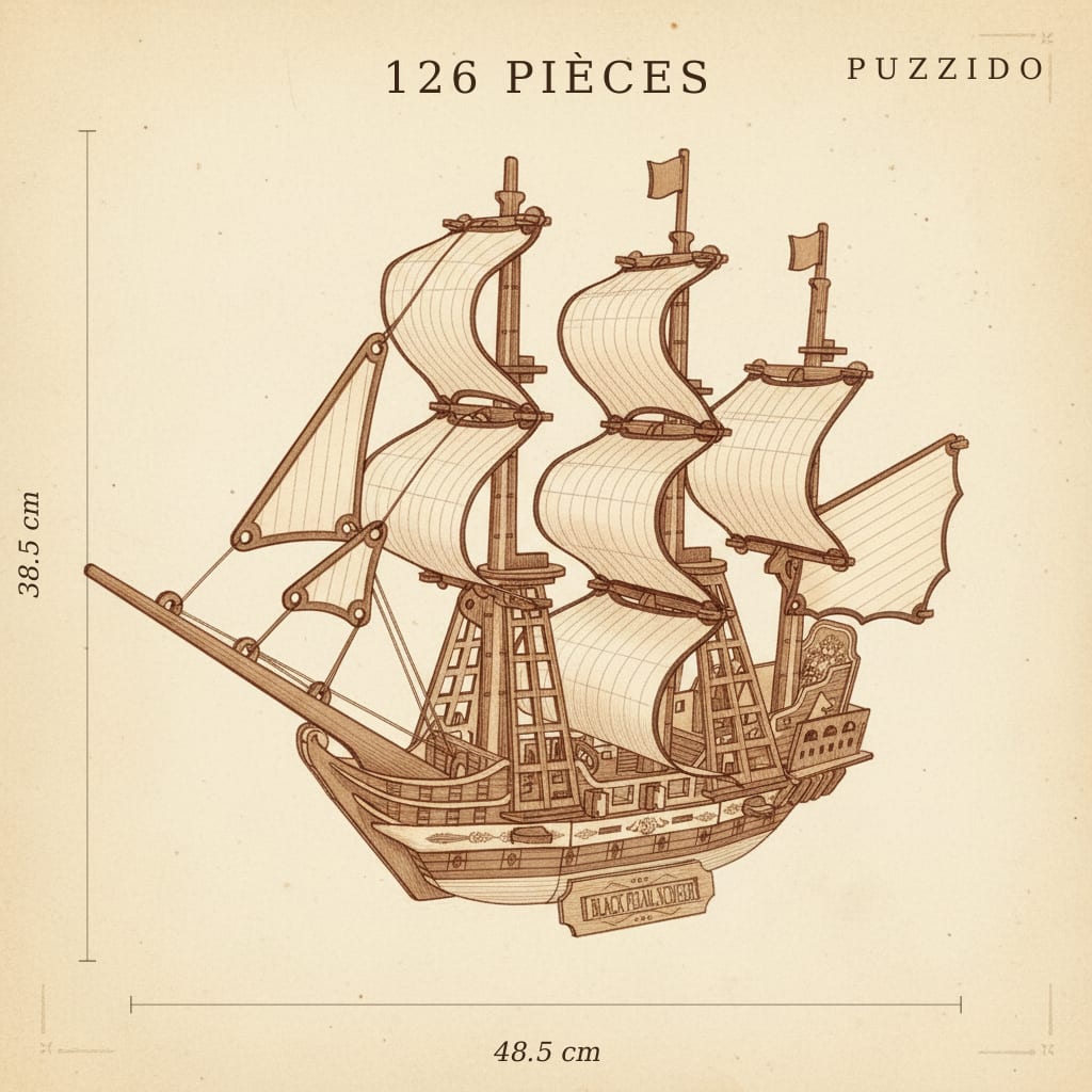 Puzzle 3D du Black Pearl Blanc, plan technique avec dimensions