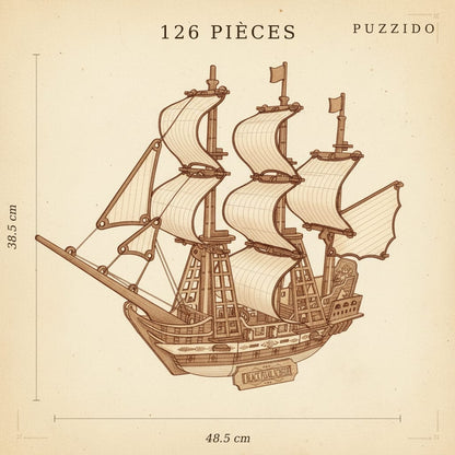Puzzle 3D du Black Pearl Blanc, plan technique avec dimensions