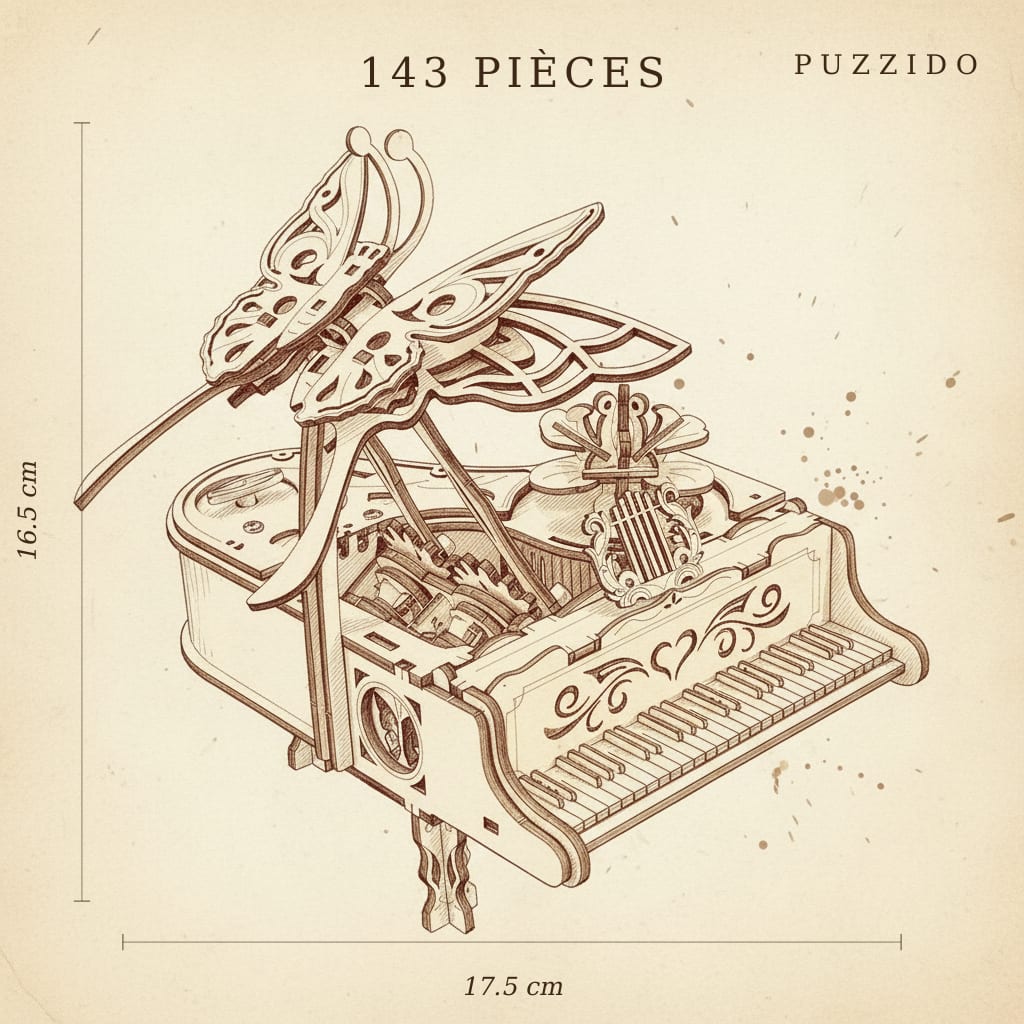 Puzzle 3D de la boîte à musique piano en bois, assemblé - vue 2