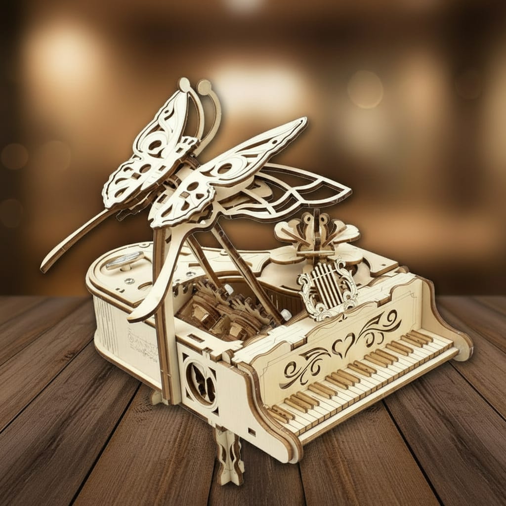 Puzzle 3D de la boîte à musique piano en bois, assemblé.