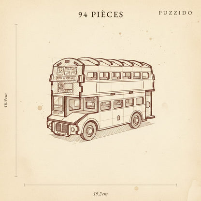 Puzzle 3D Bus Anglais en Bois — plan technique.