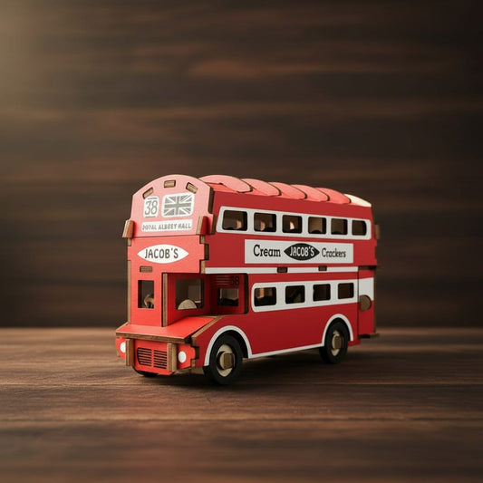 Puzzle 3D du Bus Anglais en bois, assemblé.