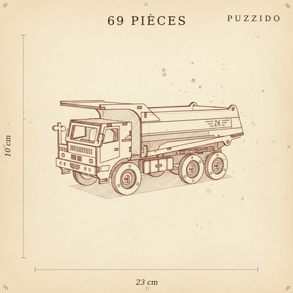 Puzzle 3D du Camion Jaune, plan technique avec dimensions