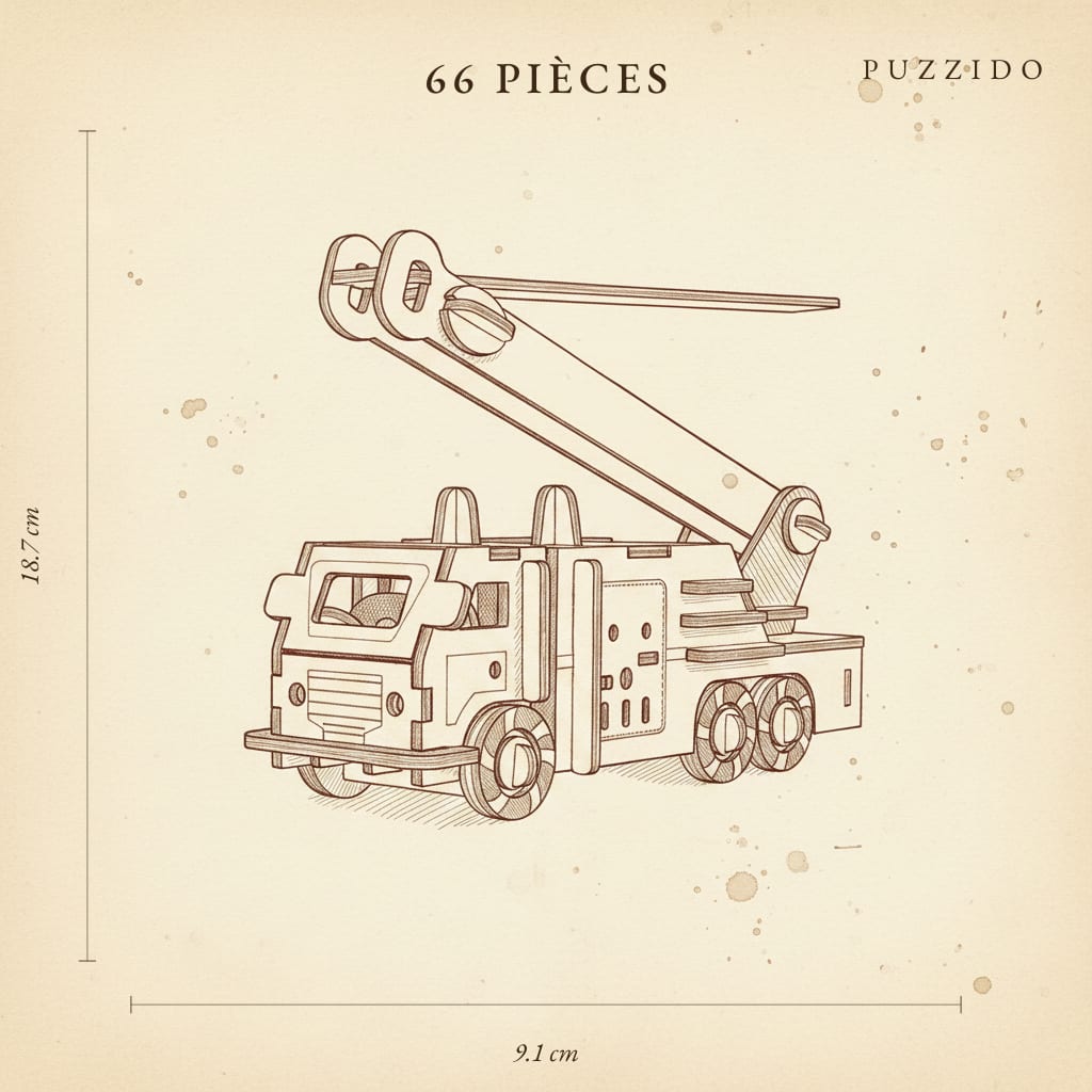 Puzzle 3D du Camion de pompier, plan technique avec dimensions