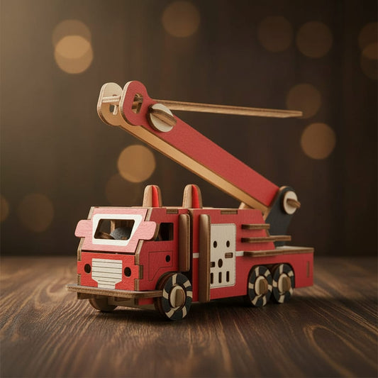 Puzzle 3D du Camion de Pompier en bois, assemblé.