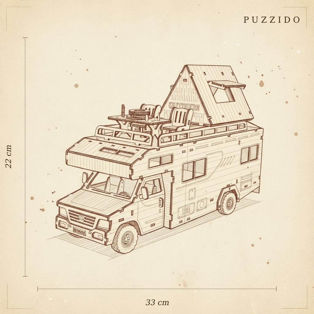 Puzzle 3D du Camping Car en bois, assemblé - vue 2