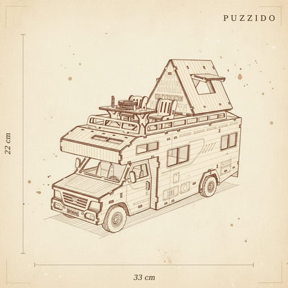 Puzzle 3D du Camping Car en bois, assemblé - vue 2