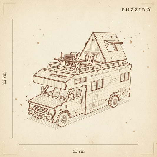 Puzzle 3D du Camping Car en bois, assemblé - vue 2