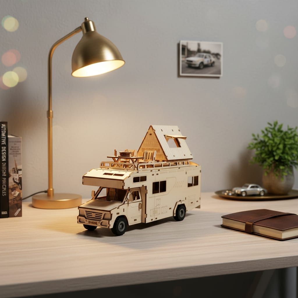 Puzzle 3D du Camping Car en bois, assemblé - vue 4