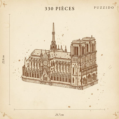 Puzzle 3D de la Cathédrale Notre-Dame en bois, plan technique - vue 2