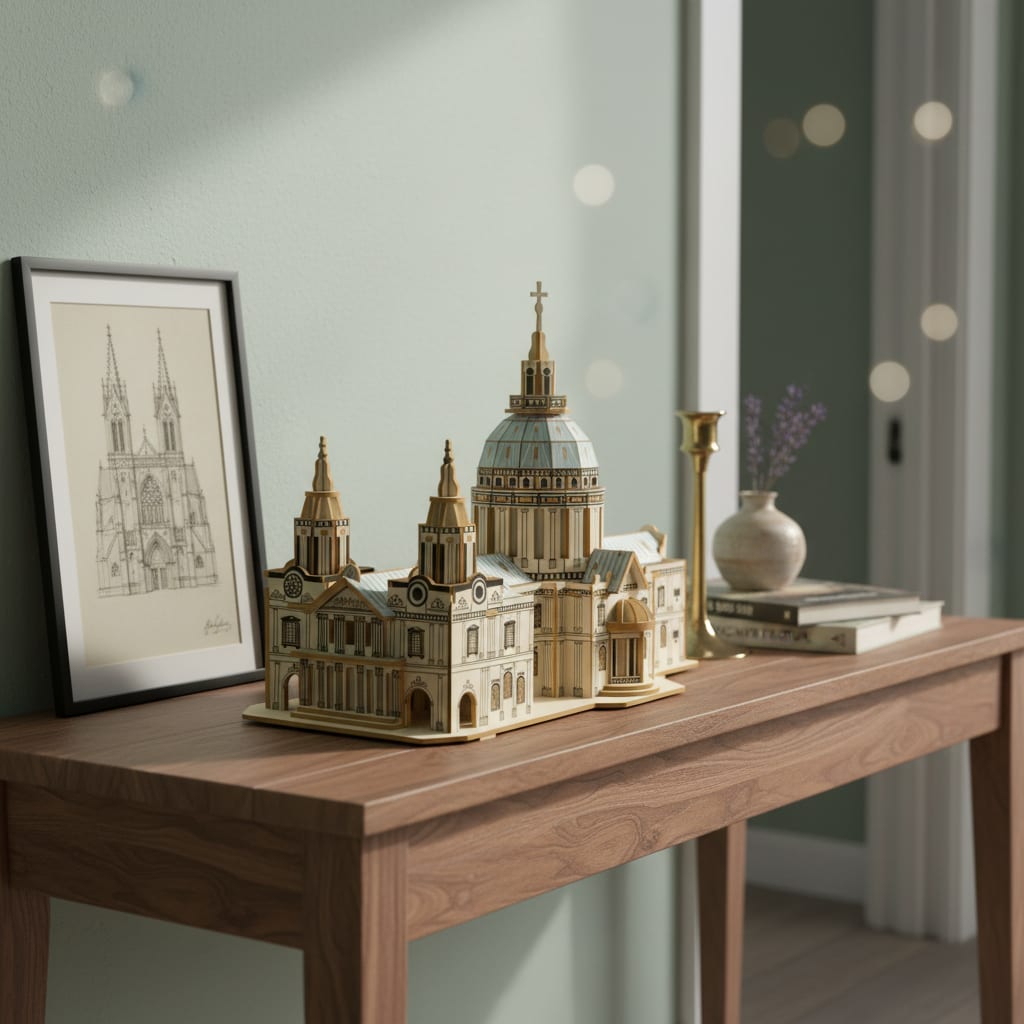 Puzzle 3D du Cathédrale Saint-Paul, exposé sur une étagère ouverte