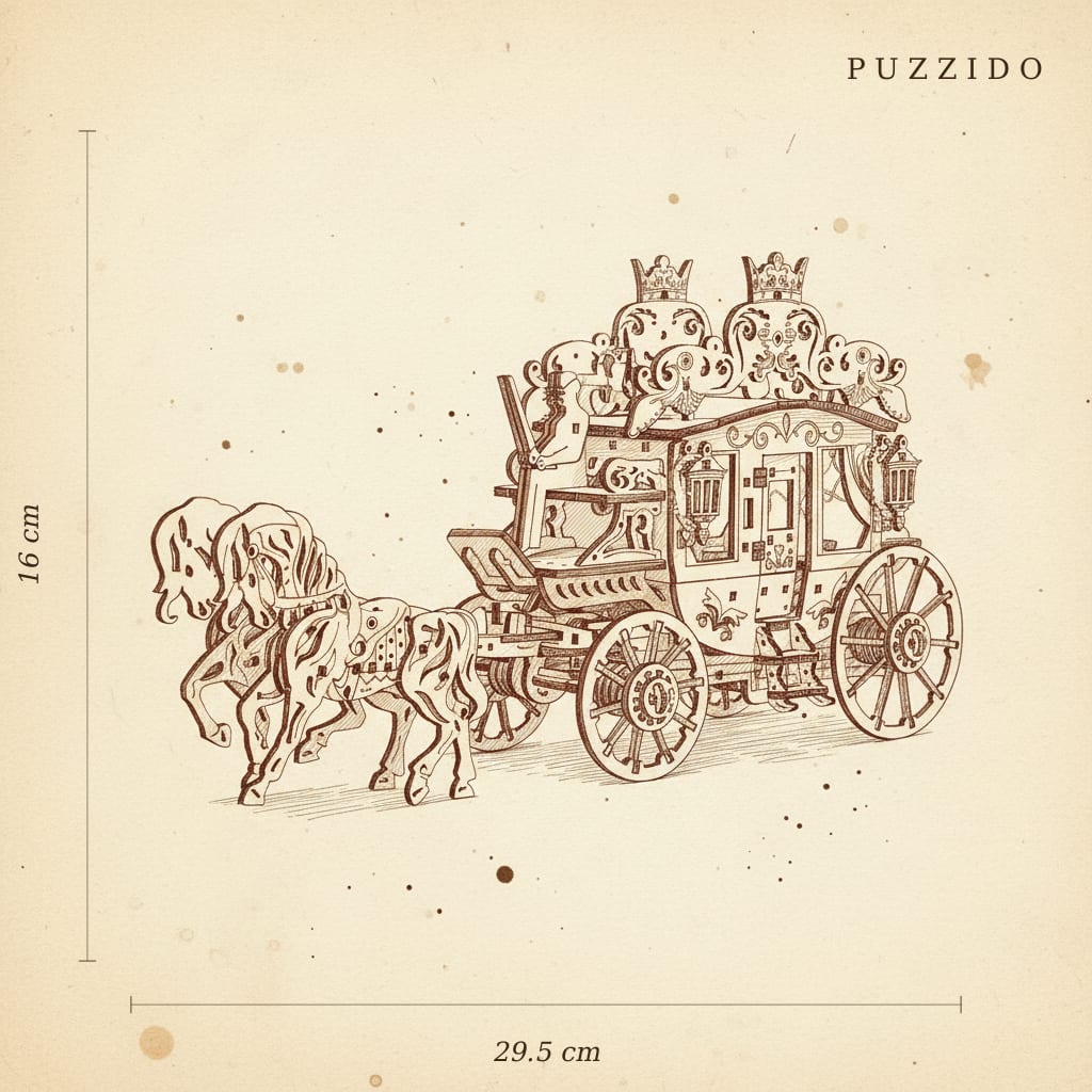 Puzzle 3D de la Charette Royale en bois, plan de montage - vue 2.