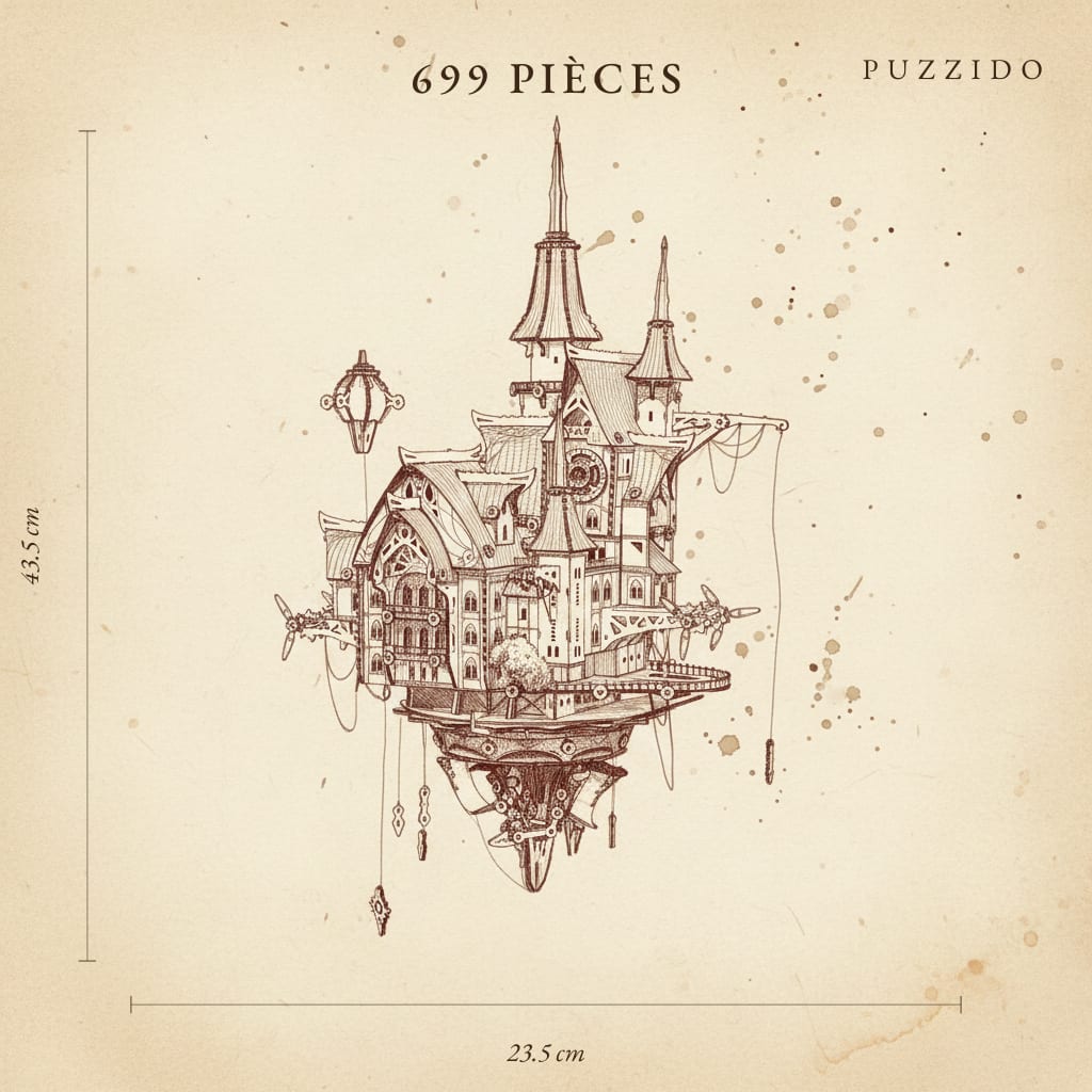 Puzzle 3D du Château à Vapeur, plan technique avec dimensions