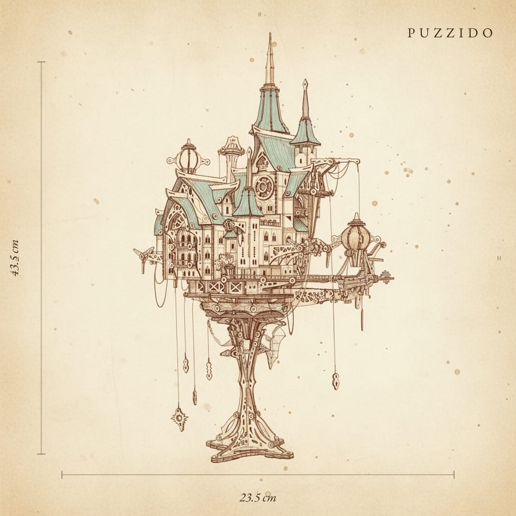 Puzzle 3D du Château à Vapeur, plan technique avec dimensions