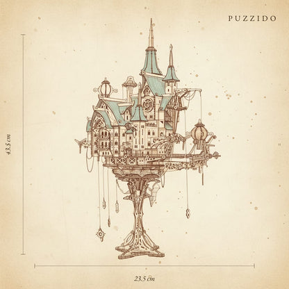 Puzzle 3D du Château à Vapeur, plan technique avec dimensions