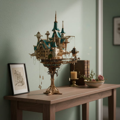 Puzzle 3D du Château à Vapeur, exposé sur une étagère ouverte