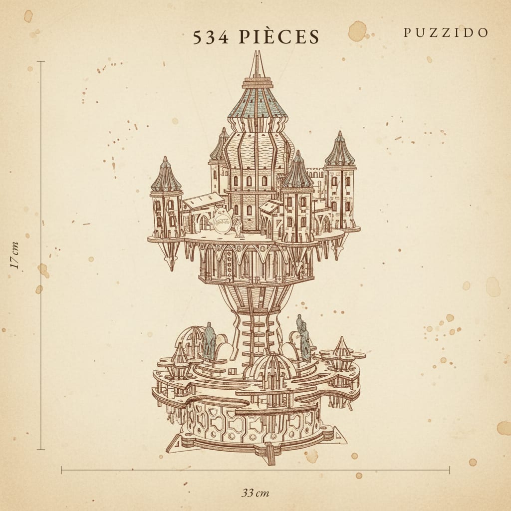 Puzzle 3D du Château dans le Ciel, plan technique avec dimensions