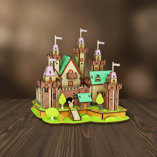 Puzzle 3D du Château de Princesse en bois, assemblé.