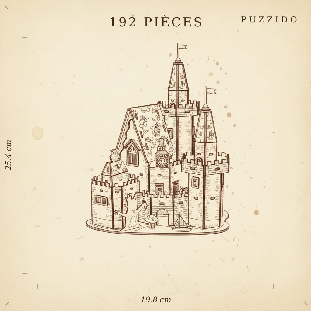 Puzzle 3D du Château Fort en bois, assemblé - vue 2