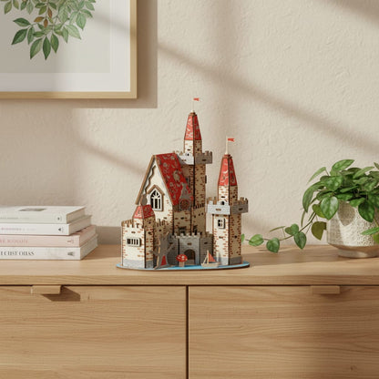 Puzzle 3D du Château Fort en Bois, exposé sur une étagère ouverte