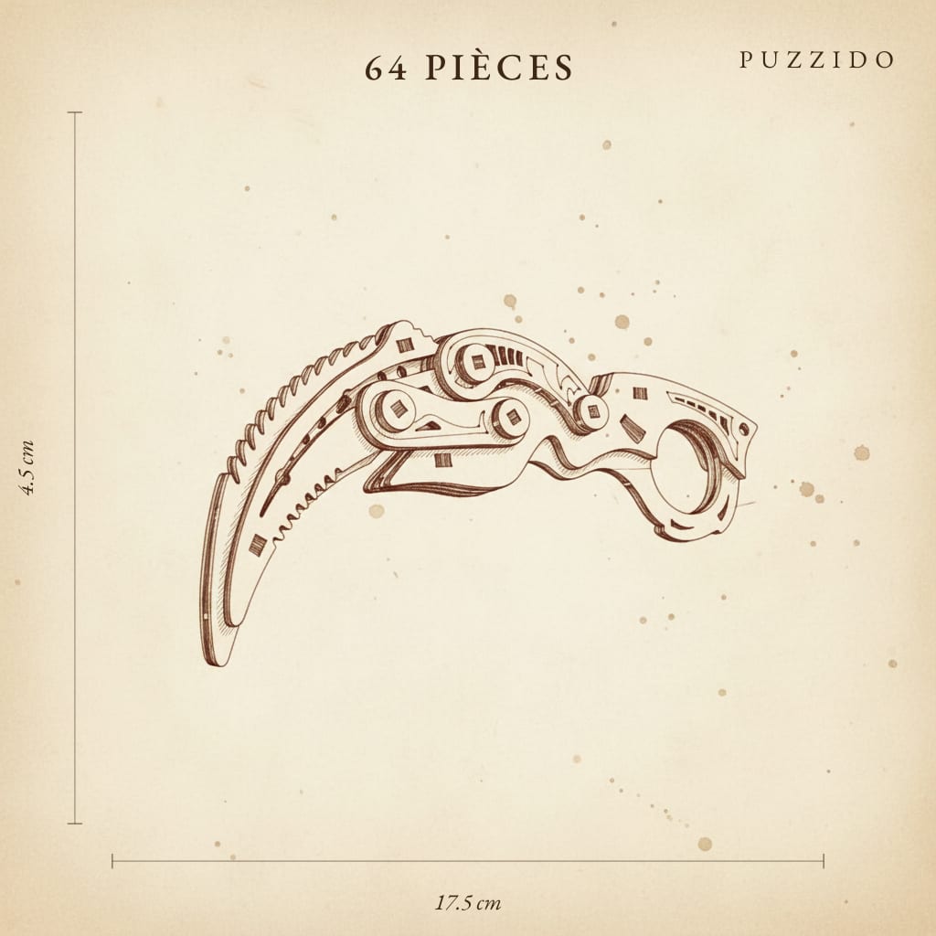 Puzzle 3D du Couteau couperet, plan technique avec dimensions