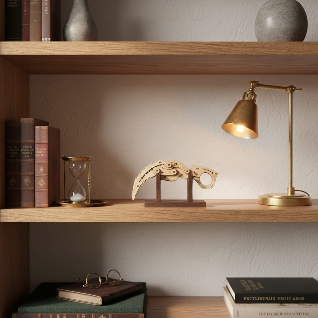 Puzzle 3D du Couteau couperet, posé sur une commode dans un intérieur design