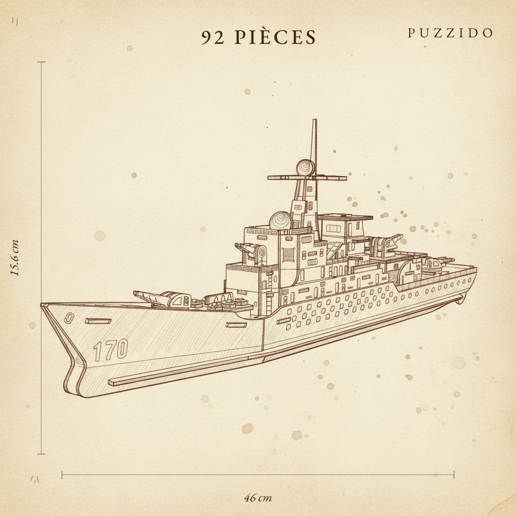 Puzzle 3D en Bois Destroyer — plan technique.