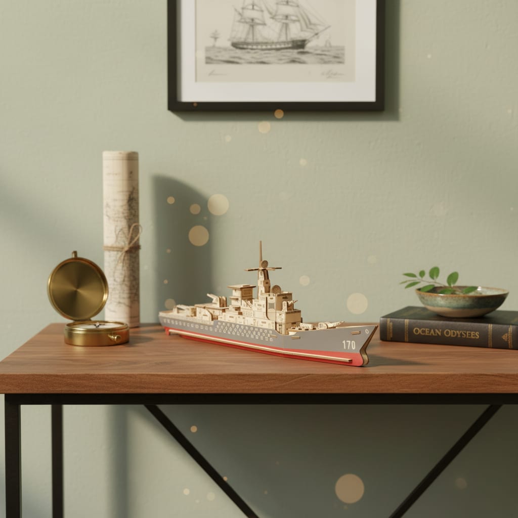 Puzzle 3D du troyer, posé sur une commode dans un intérieur design