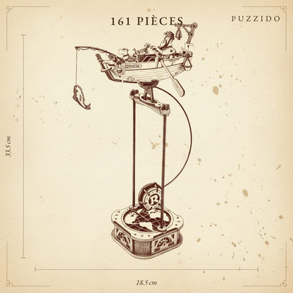 Puzzle 3D : Barque de Pêcheur en Bois, plan technique avec dimensions