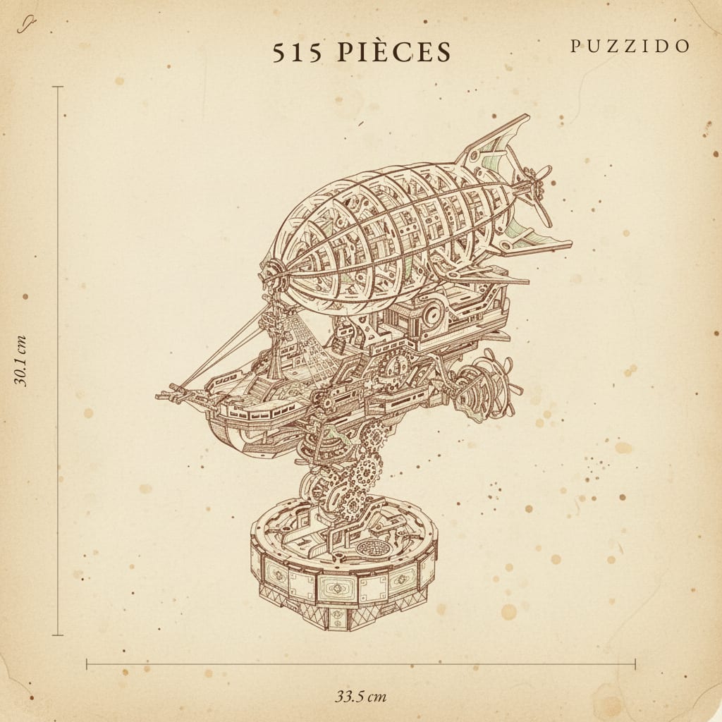 Puzzle 3D du Dirigeable Steampunk en bois, assemblé - vue 2