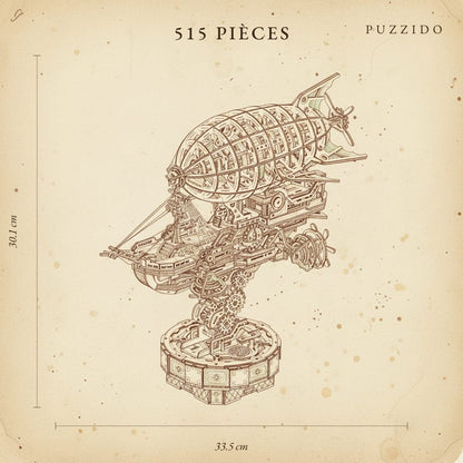 Puzzle 3D du Dirigeable Steampunk en bois, assemblé - vue 2