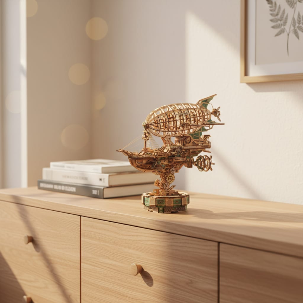 Puzzle 3D du Dirigeable Steampunk en bois, assemblé - vue 3