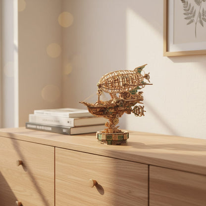 Puzzle 3D du Dirigeable Steampunk en bois, assemblé - vue 3