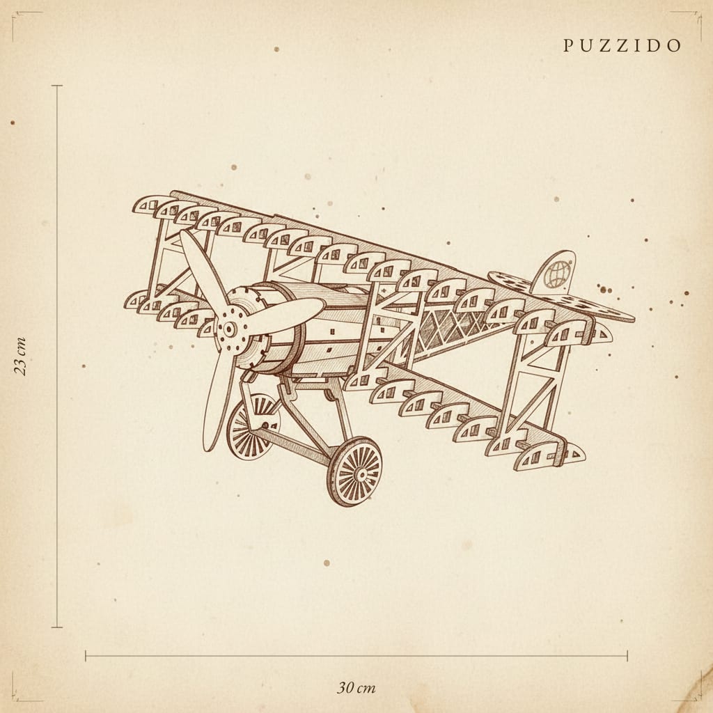 Puzzle 3D du Fokker Dr.I Bleu en Bois, plan technique avec dimensions
