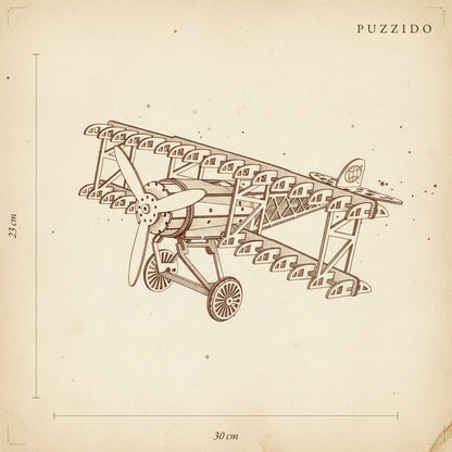 Puzzle 3D du Fokker Dr.I Bleu en Bois, plan technique avec dimensions