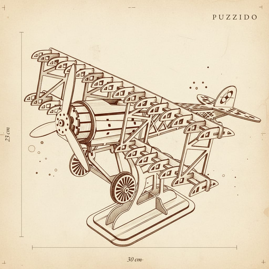 Puzzle 3D du Fokker Dr.I Rouge en Bois, plan technique avec dimensions