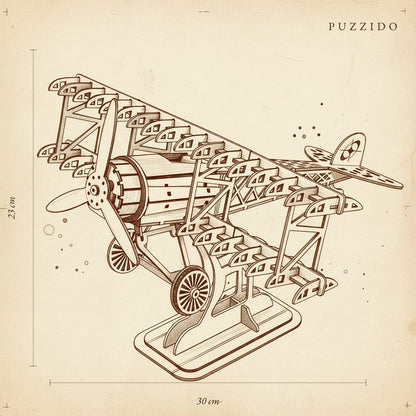 Puzzle 3D du Fokker Dr.I Rouge en Bois, plan technique avec dimensions
