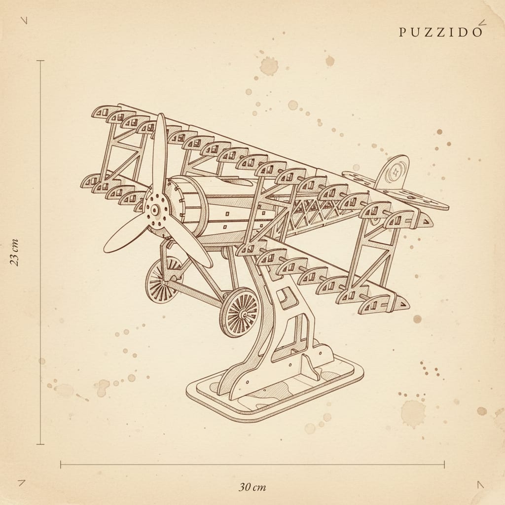 Puzzle 3D du Fokker Dr.I Vert en Bois, plan technique avec dimensions