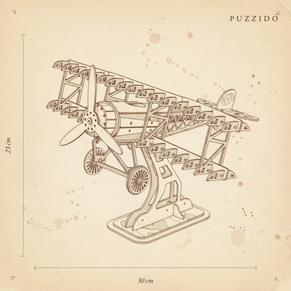 Puzzle 3D du Fokker Dr.I Vert en Bois, plan technique avec dimensions